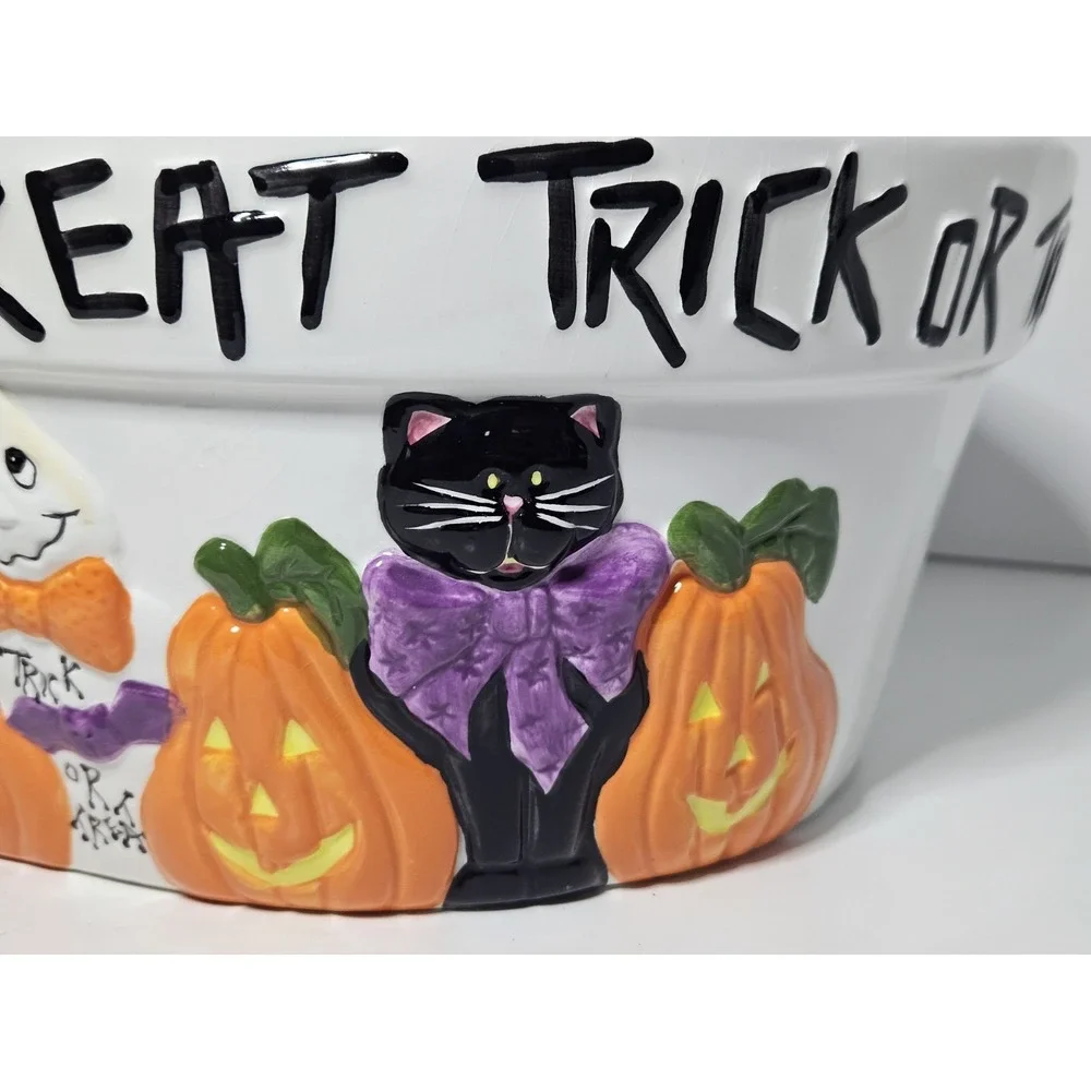 Vigor Halloween Ceramic Candy Bowl Trick or Treat Pumpkin Ghost Cat Scarecrow